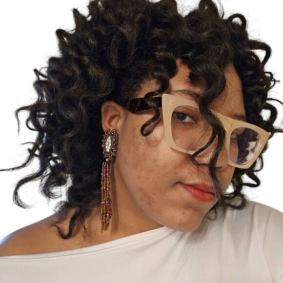 Vintage Bronze Runway Crystal Applique Beaded Fringe Clip-On Earrings | 5.25" - Picture 1 of 5